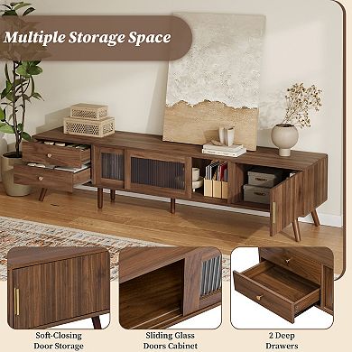 Trikiousd Waveform Glass TV Stand with Drawers and Storage for 80-Inch TV