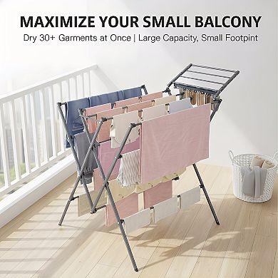Large Clothes Drying Rack with 12 Poles and Sock Clips