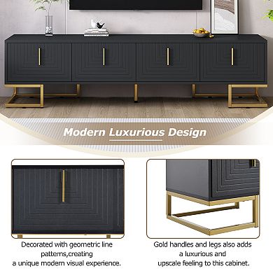Trikiousd Modern TV Stand with Gold Handles & Metal Legs for TVs Up to 80"
