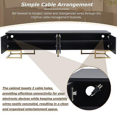 Trikiousd Modern TV Stand with Gold Handles & Metal Legs for TVs Up to 80"