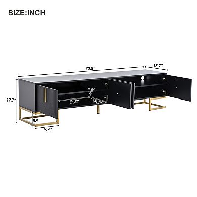 Trikiousd Modern TV Stand with Gold Handles & Metal Legs for TVs Up to 80"