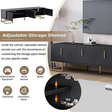 Trikiousd Modern TV Stand with Gold Handles & Metal Legs for TVs Up to 80"