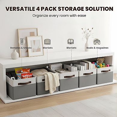 Large Closet Storage Baskets 4 Pack with Handles Collapsible