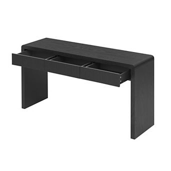 Trikiousd Rustic Console Table Solid Wood Veneer Entryway Table with 3 Fluted Drawers