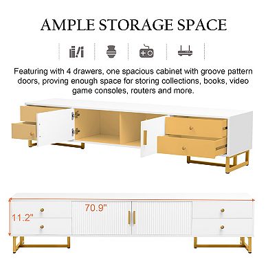 Trikiousd Wave Groove TV Stand with 4 Drawers and Cabinet for 65+ Inch TVs
