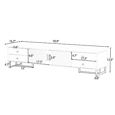 Trikiousd Wave Groove TV Stand with 4 Drawers and Cabinet for 65+ Inch TVs