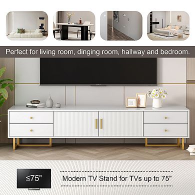 Trikiousd Wave Groove TV Stand with 4 Drawers and Cabinet for 65+ Inch TVs