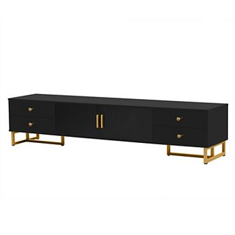Trikiousd Wave Groove TV Stand with 4 Drawers and Cabinet for 65+ Inch TVs