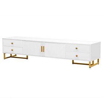 Trikiousd Wave Groove TV Stand with 4 Drawers and Cabinet for 65+ Inch TVs