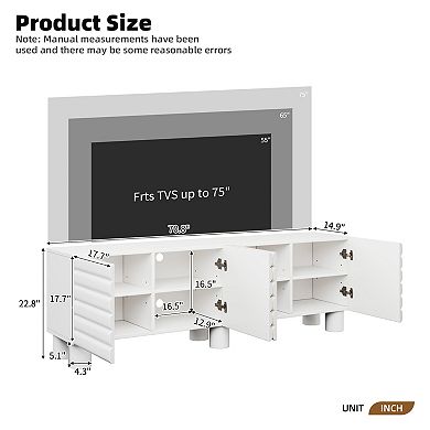 Trikiousd Wavy Door TV Stand with 4 Cabinets and Adjustable Shelves for TVs Up to 75"