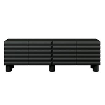 Trikiousd Wavy Door TV Stand with 4 Cabinets and Adjustable Shelves for TVs Up to 75"