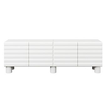 Trikiousd Wavy Door TV Stand with 4 Cabinets and Adjustable Shelves for TVs Up to 75"