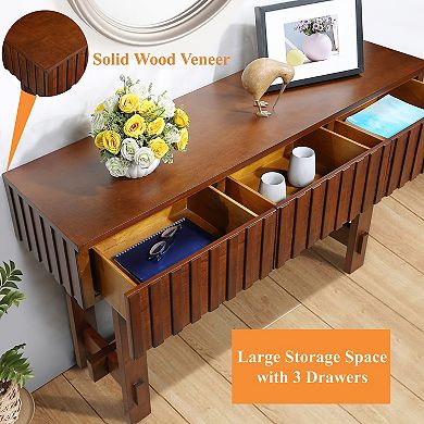 Trikiousd 52" Mid-Century Farmhouse Console Table Fluted Sofa Table Entryway Table with 3 Drawers