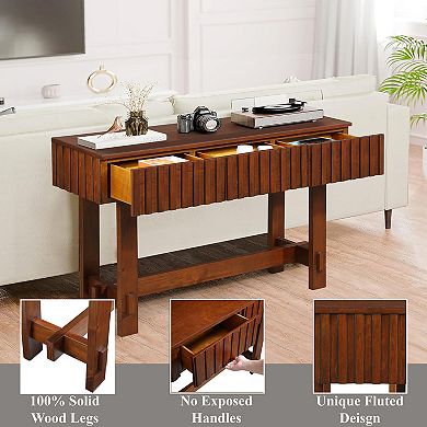Trikiousd 52" Mid-Century Farmhouse Console Table Fluted Sofa Table Entryway Table with 3 Drawers