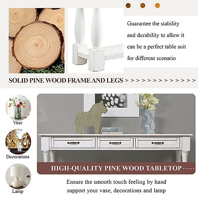 Trikiousd 63" Wood Console Table Entryway Table with 3 Drawers & Bottom Shelf