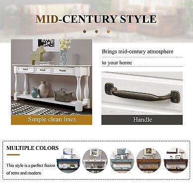 Trikiousd 63" Wood Console Table Entryway Table with 3 Drawers & Bottom Shelf