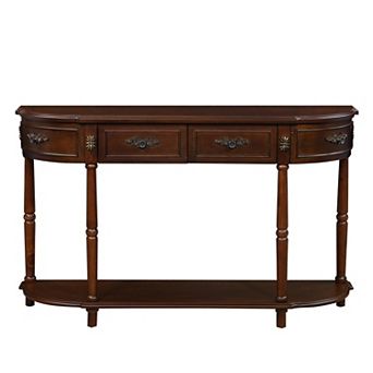Trikiousd Retro Curved Console Table 52" Circular Half Moon Sofa Table with 2 Drawers & Shelf