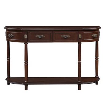 Trikiousd Retro Curved Console Table 52" Circular Half Moon Sofa Table with 2 Drawers & Shelf