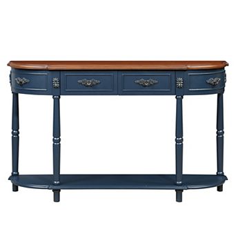 Trikiousd Retro Curved Console Table 52" Circular Half Moon Sofa Table with 2 Drawers & Shelf