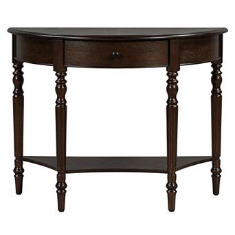 Trikiousd Farmhouse Half Moon Console Table Accent Table Sofa Table with Drawer & Shelf