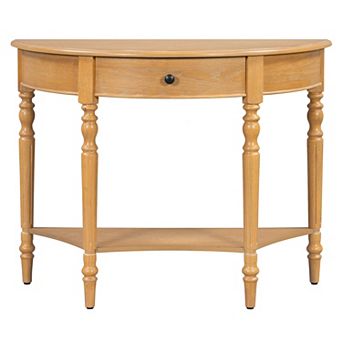 Trikiousd Farmhouse Half Moon Console Table Accent Table Sofa Table with Drawer & Shelf