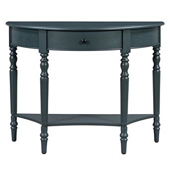 Trikiousd Farmhouse Half Moon Console Table Accent Table Sofa Table with Drawer & Shelf