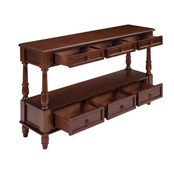Trikiousd 54" Vintage 54'' 2 tier Wood Couch Foyer Table Wood Console Table with 6 Drawers & Shelf