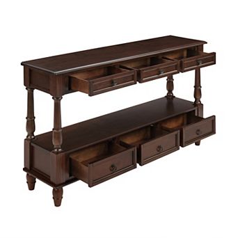 Trikiousd 54" Vintage 54'' 2 tier Wood Couch Foyer Table Wood Console Table with 6 Drawers & Shelf