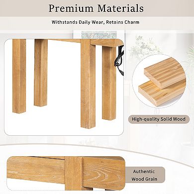 Trikiousd Rustic Minimalist Console Table Wood Entryway Table with Hidden Drawer & Power Outlet