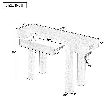 Trikiousd Rustic Minimalist Console Table Wood Entryway Table with Hidden Drawer & Power Outlet