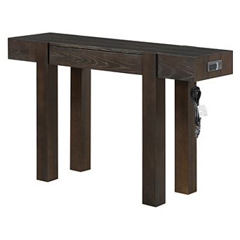 Trikiousd Rustic Minimalist Console Table Wood Entryway Table with Hidden Drawer & Power Outlet