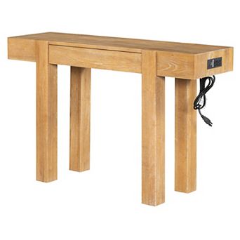 Trikiousd Rustic Minimalist Console Table Wood Entryway Table with Hidden Drawer & Power Outlet