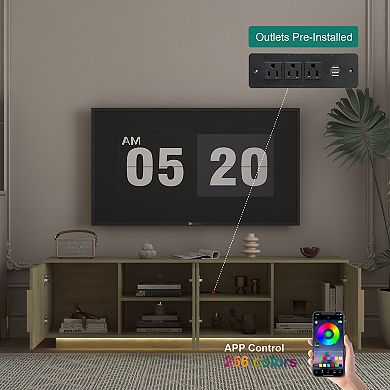 Trikiousd TV Stand with 16-Color LEDs for 5565" TVs, 68" Modern Entertainment Cabinet