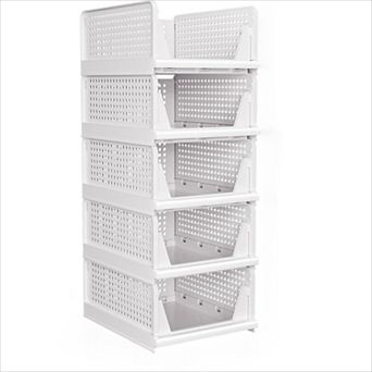Stackable Closet Storage Basket 5 Pack Foldable Design