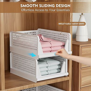 Stackable Closet Storage Basket 5 Pack Foldable Design