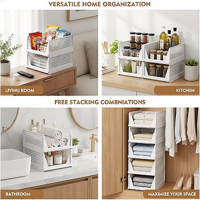 Stackable Closet Storage Basket 5 Pack Foldable Design