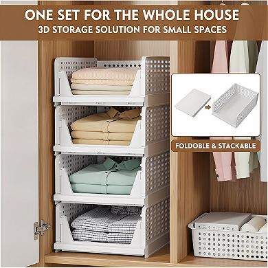 Stackable Closet Storage Basket 5 Pack Foldable Design