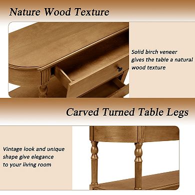 Trikiousd 43" Retro Curved Console Table Entry Table Sofa Table with 3 Drawers & Shelf