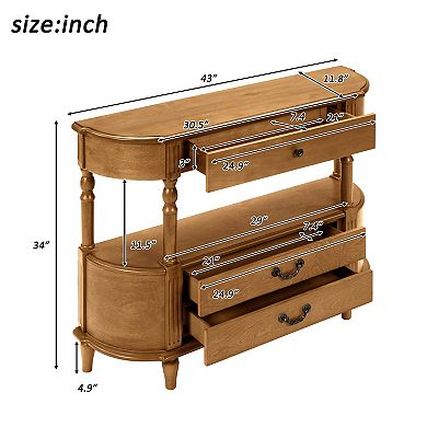 Trikiousd 43" Retro Curved Console Table Entry Table Sofa Table with 3 Drawers & Shelf