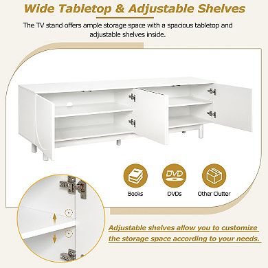 Trikiousd Graceful TV Stand with Arch Cabinets & Solid Wood Legs for TVs Up to 78"