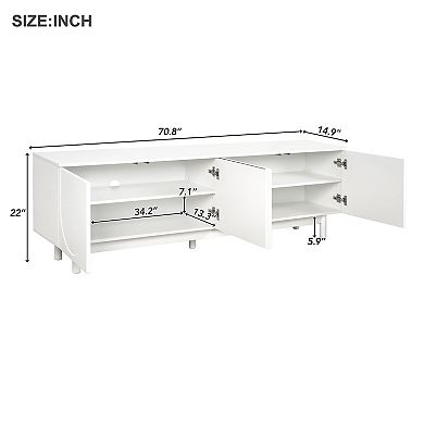 Trikiousd Graceful TV Stand with Arch Cabinets & Solid Wood Legs for TVs Up to 78"