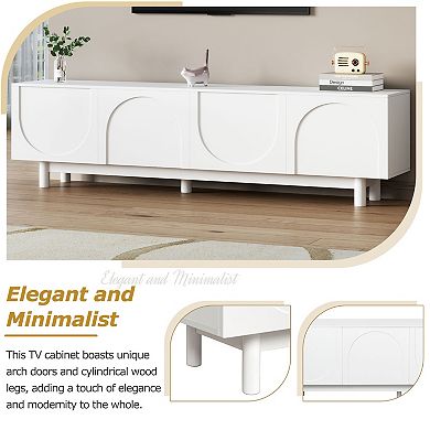 Trikiousd Graceful TV Stand with Arch Cabinets & Solid Wood Legs for TVs Up to 78"