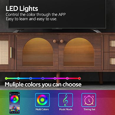 Trikiousd Rattan TV Stand with App-Controlled LED Lights for 80-Inch TV