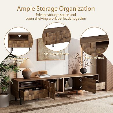 Trikiousd Mid-Century TV Stand with Drawers and Storage for 85-Inch TV
