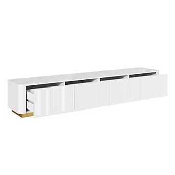 Trikiousd Luxury Fluted TV Stand with Faux Marble Top and 4 Drawers for TVs Up to 85"