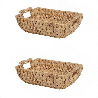 Hand Woven Storage Baskets with Wooden Handles 2 Pack
