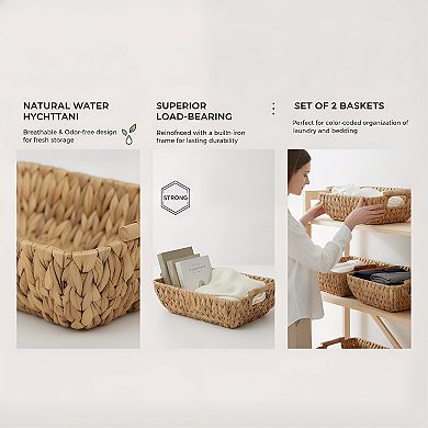 Hand Woven Storage Baskets with Wooden Handles 2 Pack