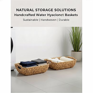 Hand Woven Storage Baskets with Wooden Handles 2 Pack