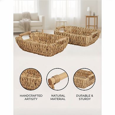 Hand Woven Storage Baskets with Wooden Handles 2 Pack