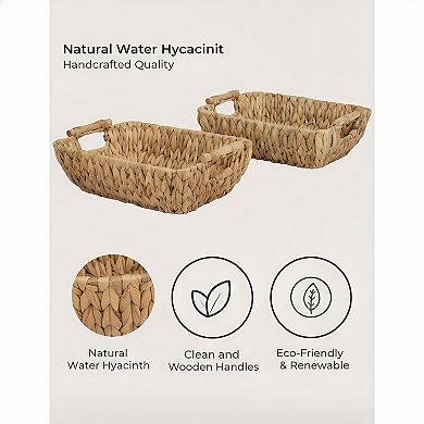 Hand Woven Storage Baskets with Wooden Handles 2 Pack